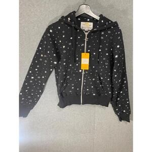 Judy Blue Kids Zipper Hooded Sweatshirt Black silver mini Stars Size Medium